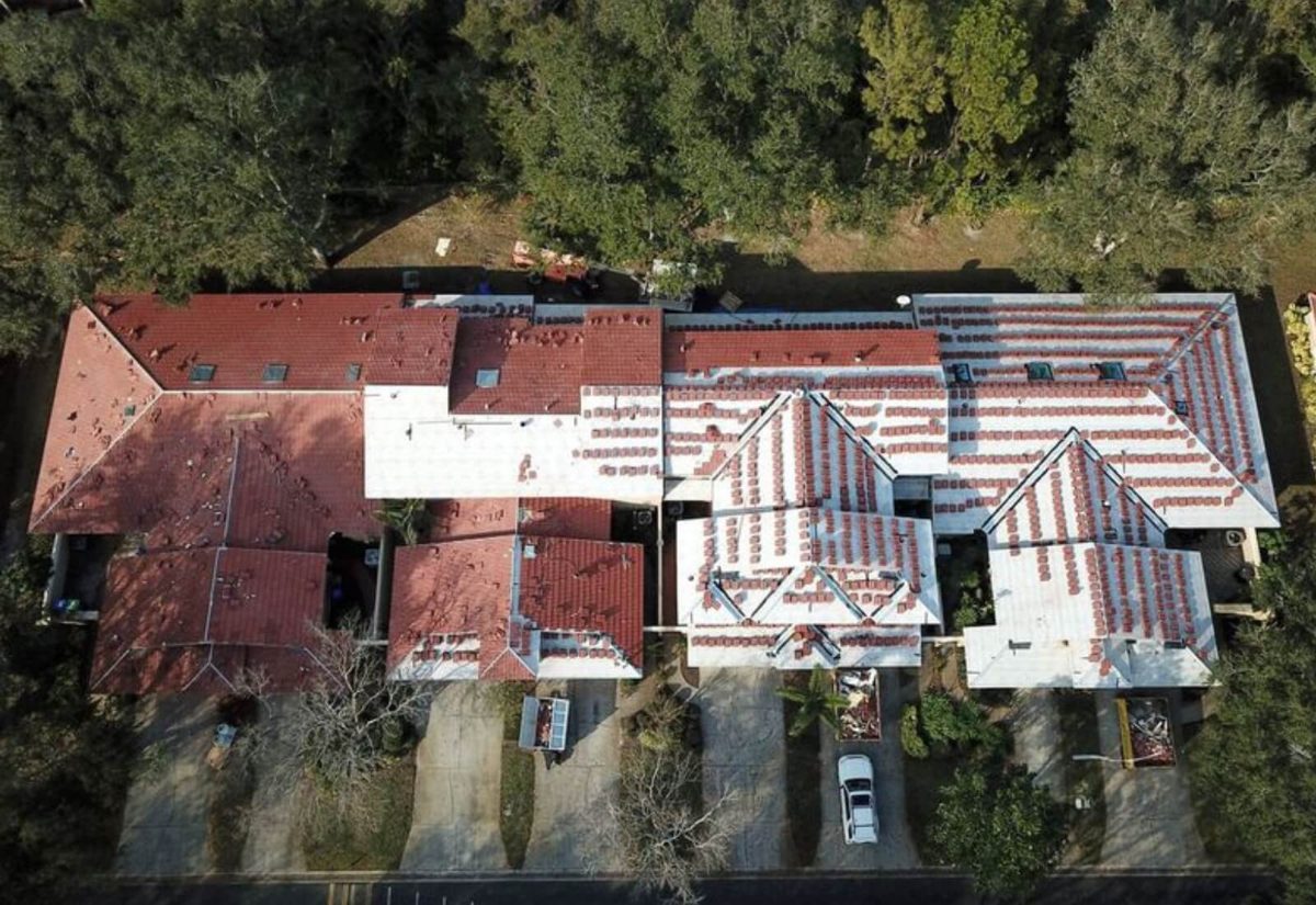 Aerial view of TRC tile and metal roofs