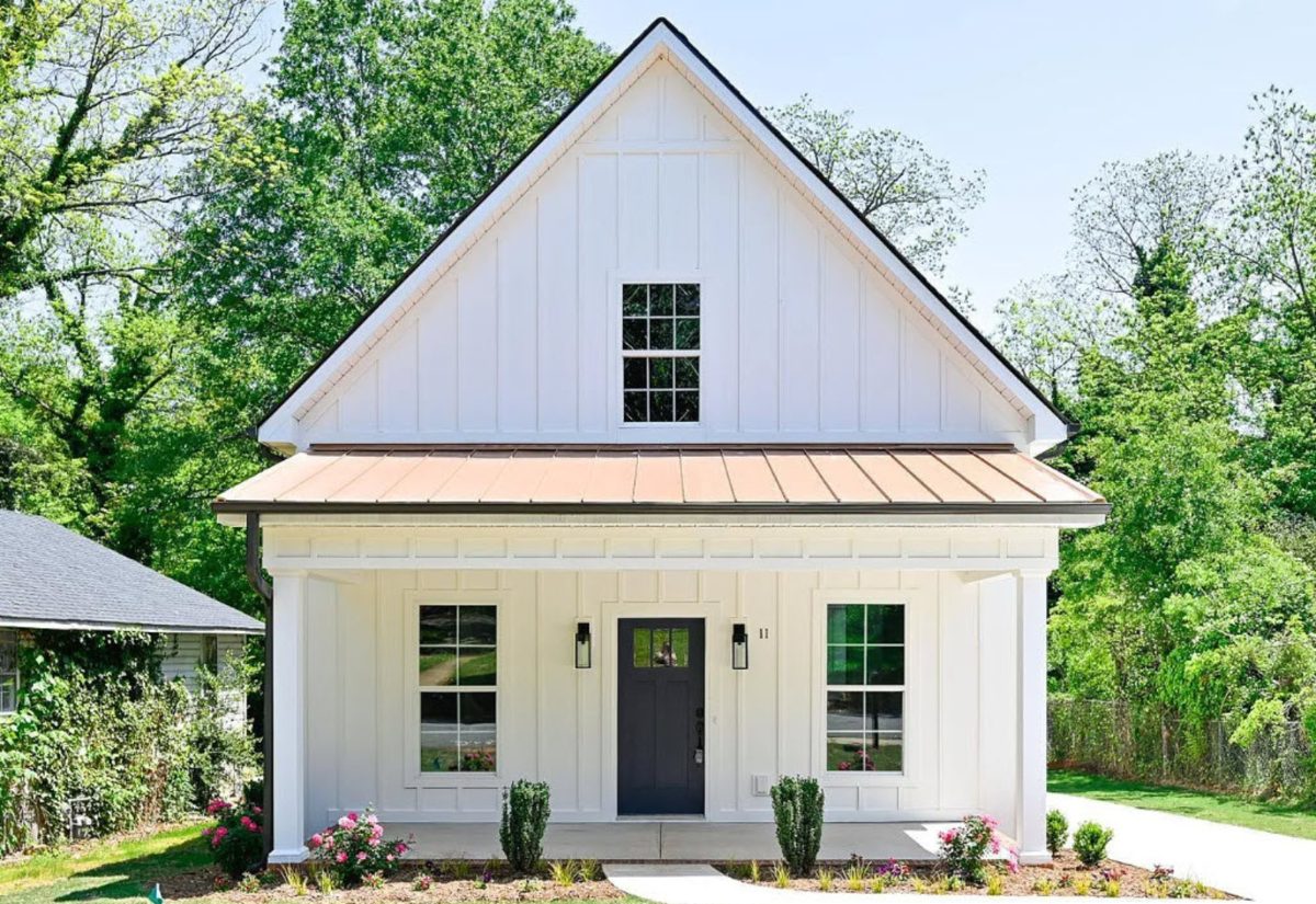 Home with a new standing-seam metal roof